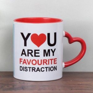 Red Inner Rim Colour Mug with Heart Handle